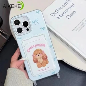 Vỏ Đựng Thẻ Chó Dễ Thương Cho Vivo iQOO Z10 Z9 Turbo Z10X Z9X Z8 Z8X Z7 Z7X Z6 Z6X Z5 Z5X Z3 Z1 Neo 10 9 8 7 6 5 SE Pro + 3 Vỏ Mềm Có Dây Tay