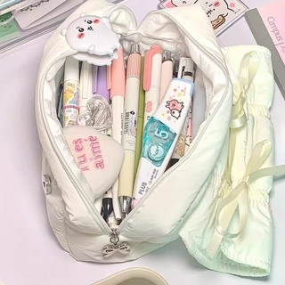Nơ Dây Rút Túi Bút Màu Trơn Canvas Hộp Đựng Bút Chì Dung Tích Lớn Văn Phòng Phẩm Túi Bảo Quản Học Sinh Quay Lại Trường Phụ Kiện