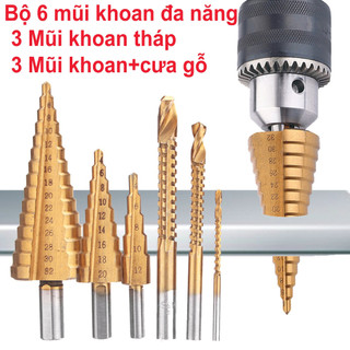 Bộ 6 Mũi Khoan Tháp Đa Năng – HSS Mạ Titan, Khoan Lỗ Kim Loại Siêu Bền