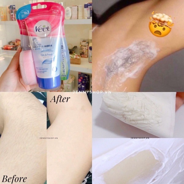 Kem tẩy lông veet 150g Nhật Bản an toàn dành cho da nhạy cảm vùng nách, bikini, bụng, chân