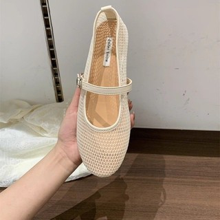 Pháp Retro Giày Ba Lê Nữ 2025 Lưới Thoáng Khí Phẳng Khóa Dây Đeo Nông Miệng Mary Jane Giày