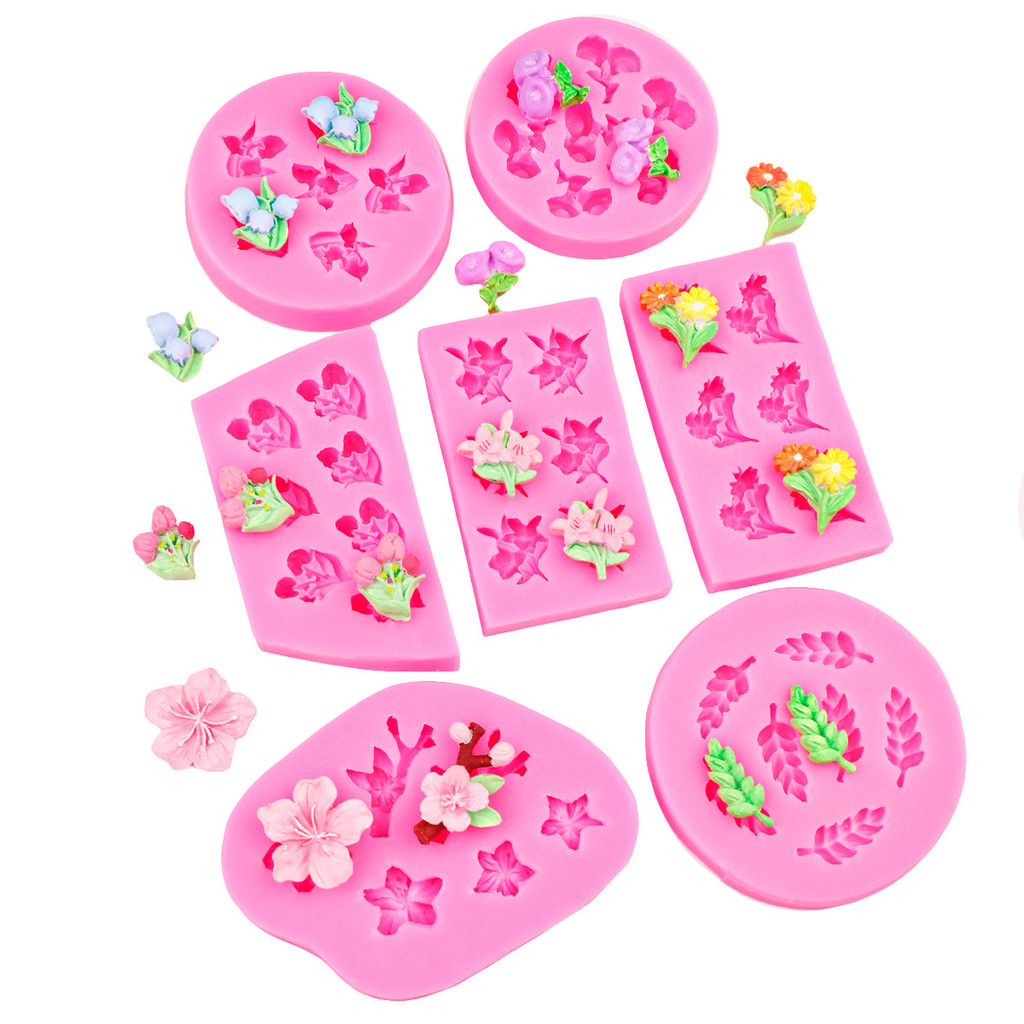 Daisy Lily of the Valley Hoa Mai Đào Hoa Khuôn Silicon DIY Flower Series Chocolate Nướng Bánh Trang Trí Hương Liệu Thạch Cao Nhựa Khuôn