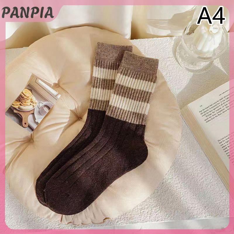 PANPIA-Áo Len Giữa Sọc Mùa Đông Tất Nữ Dày Sang Trọng Giữ Ấm Tất Unisex Thoáng Khí Dài Giữ Nhiệt Giữ Nhiệt