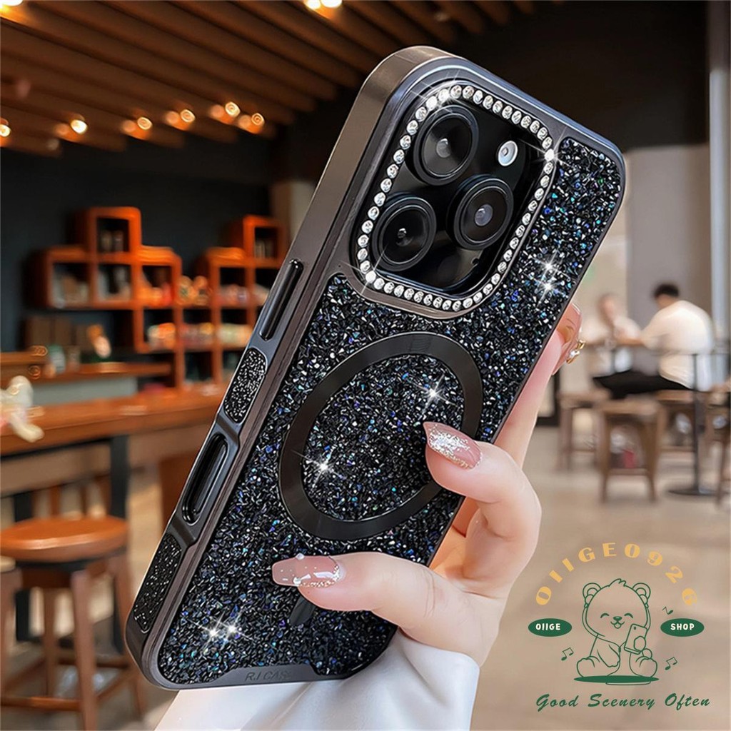 Mạ kim cương lấp lánh từ tính Vỏ điện thoại iphone16 Pro Max 15 14 cho vỏ iPhone Vỏ mềm silicon TPU chống sốc