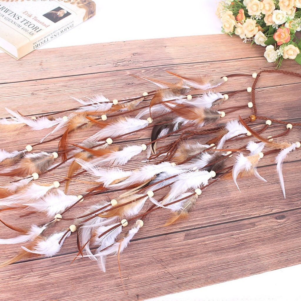 Băng đô tua rua lông vũ Boho, dây chuyền, phụ kiện tóc đa năng cho tiệc, đi biển, kỳ nghỉ