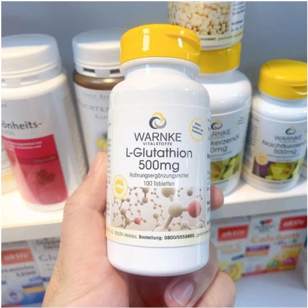 warnke l glutathione 500mg Viên uống Warnke L-Glutathione Đức 500mg hỗ trợ trắng da 100 viên
