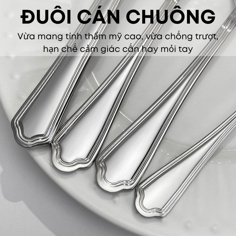 Bộ Dao Thìa Nĩa Inox 304 – Cán Chuông Cách Điệu, Loại Dày | Buffet & Nhà Hàng Cao Cấp | 318