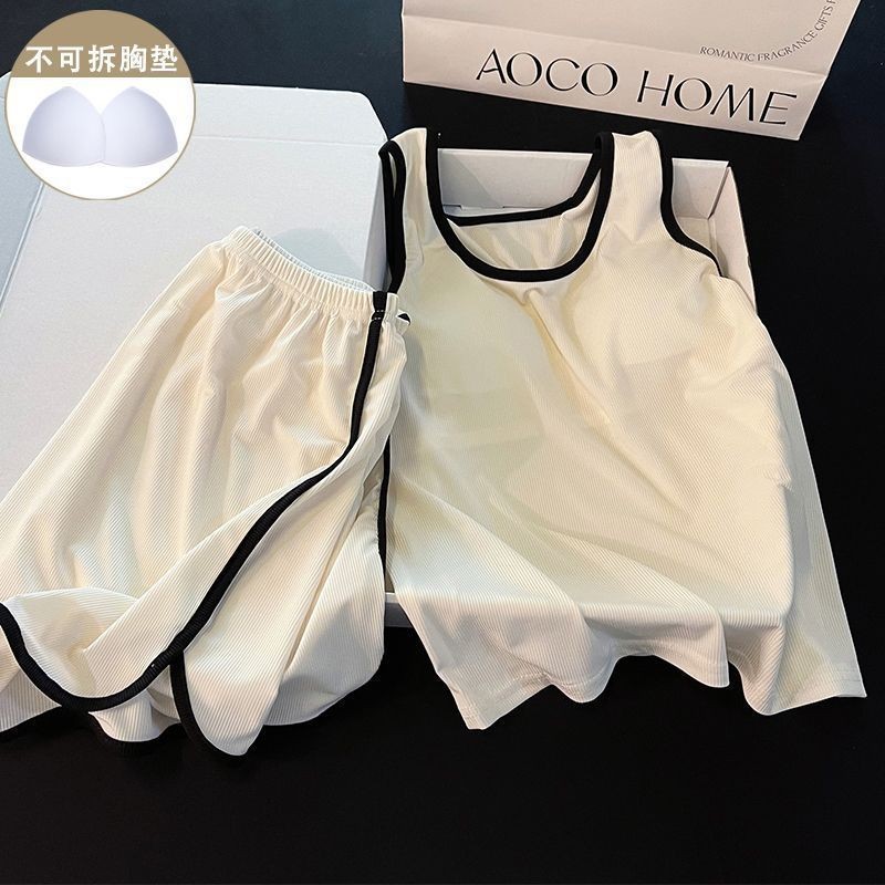 Áo Vest Ngắn Đôi Có Đệm Ngực - Bộ Đồ Ngủ Nữ Phong Cách Mới Chất Liệu Ice Silk Thread