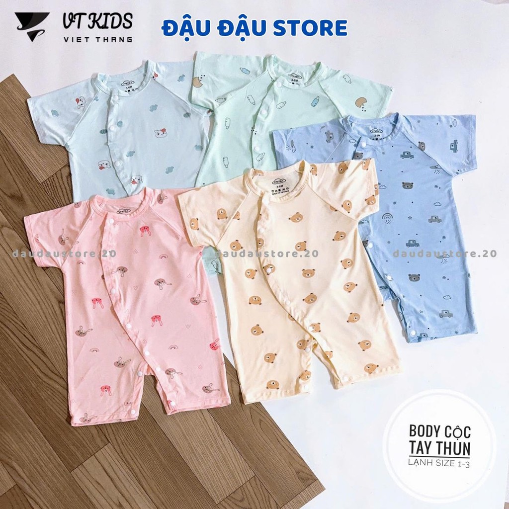 Set 2-3 Body Cộc Tay Màu VT Thun Lạnh Cúc Bấm Vạt Chéo Sơ Sinh mềm mịn cho bé trai bé gái 3-9kg VT-BDC03 Đậu Đậu Store