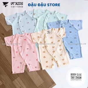 Set 2-3 Body Cộc Tay Màu VT Thun Lạnh Cúc Bấm Vạt Chéo Sơ Sinh mềm mịn cho bé trai bé gái 3-9kg VT-BDC03 Đậu Đậu Store