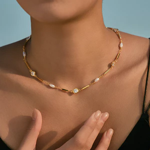 Vòng cổ zirconia vàng tối giản, xếp lớp - Hợp thời trang làm quà tặng