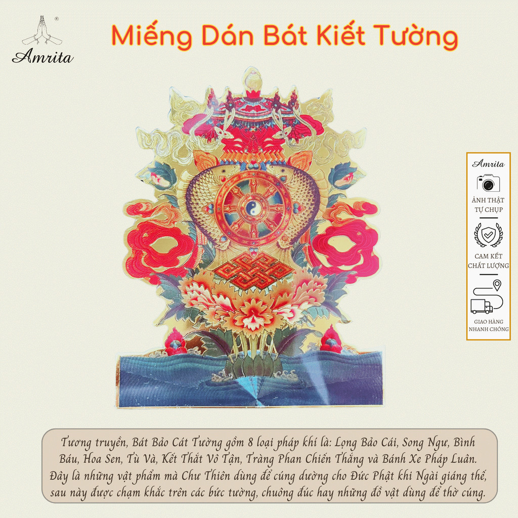 [Giá rẻ]  Combo 5 Miếng dán Bát Kiết Tường (Bát Bảo- Tám Cát Tường) - Miếng dán 8 cát tường - Amrita