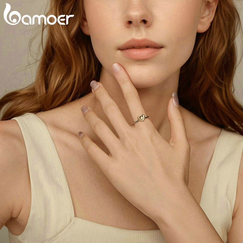 Bamoer 925 Sterling Sliver Nhẫn Có Thể Điều Chỉnh Trái Tim Khớp Trang Sức Thời Trang Quà Tặng Cho Nữ