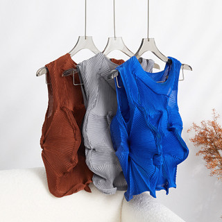 Miyake Xếp Ly Không Đều Top Nữ Thiết Kế Niche Phong Cách Mới Dòng Chính Áo Thun Không Tay Quần Áo