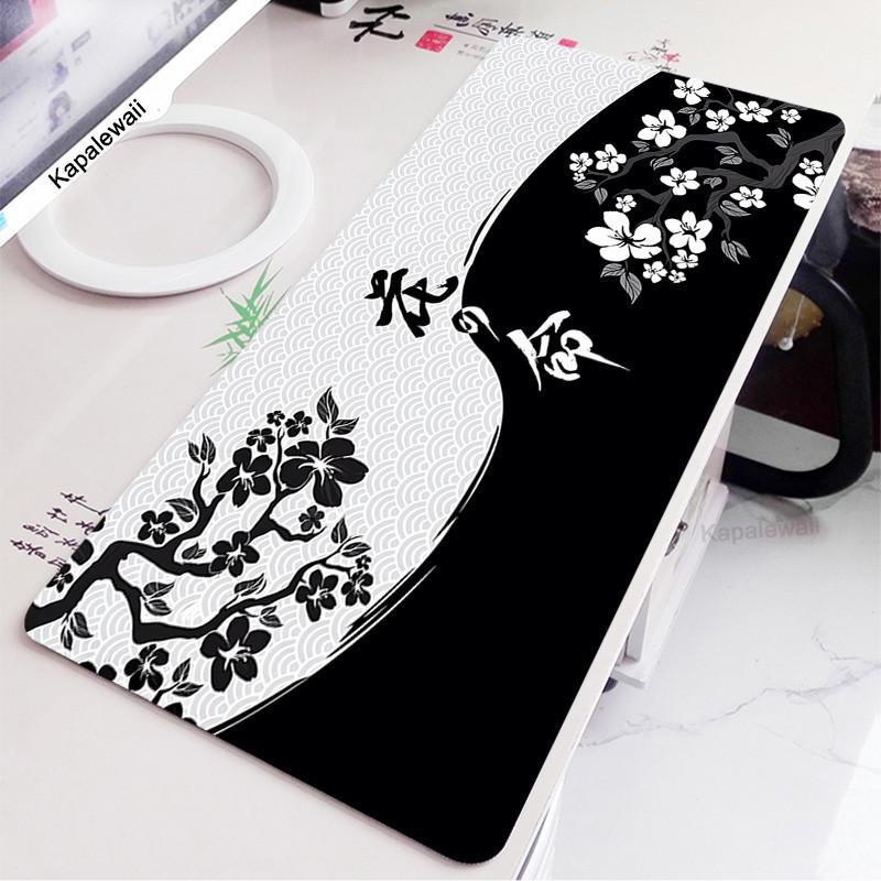 Koi Yinyang Đen Trắng Miếng Lót Chuột Lớn Mausepad Xxl Deskmat Bàn Phím Màu Xám Chuột Thảm 900x400 Thảm Mở Rộng Cho Văn Phòng