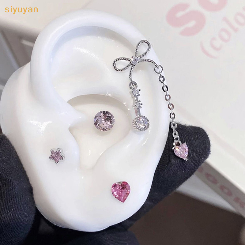 Siyuyan Ngọt Nơ Trái Tim Dài Mặt Dây Chuyền Xương Tai Móng Tay Dành Cho Nữ Bé Gái Màu Bạc sels Cochlear Móng Tay Bông Tai Phụ Kiện Trang Sức VN