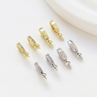 Đồng Clad Màu Vàng Giữ Kẻ Sọc Zirconi Kích Thước Nhỏ Đa Năng Ngọc Trai Treo Khóa DIY Handmade Trang Sức Đính Hạt Tay Vòng Cổ Phụ Kiện