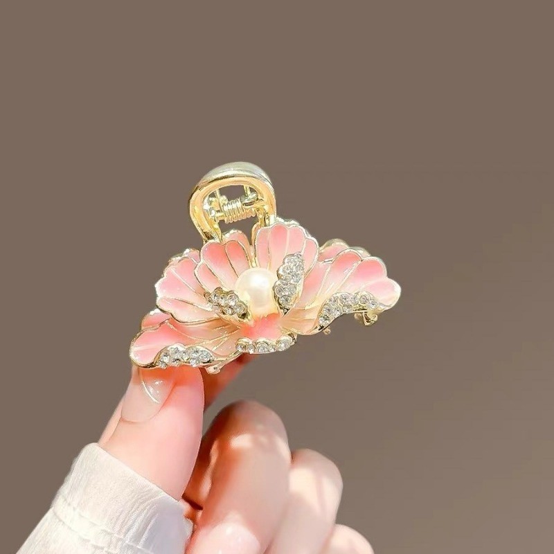 Mauropoli [Hàng có sẵn] Kẹp tóc hoa mẫu đơn cổ dành cho nữ Kẹp kẹp trung bình Đầu sau Cảm giác cao cấp Tóc cá mập Kẹp tóc nửa mảnh Mũ đội đầu