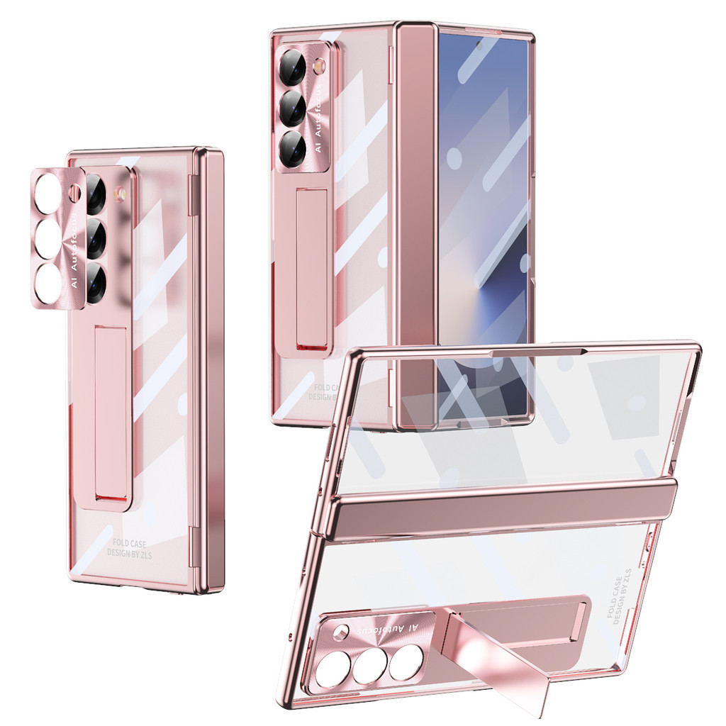 Mạ điện Trong Suốt Bản Lề Bảo Vệ Giá Đỡ Ốp Lưng Điện Thoại Samsung Galaxy Z Fold 6 Fold6 Vỏ Cứng Chống Sốc