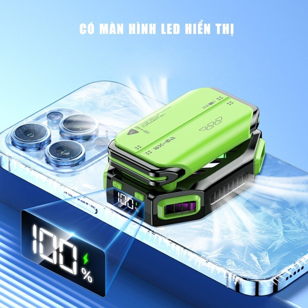 Quạt Tản Nhiệt Điện Thoại X111 Pin rời 2000MAh màn hình hiển thị nhiệt ...