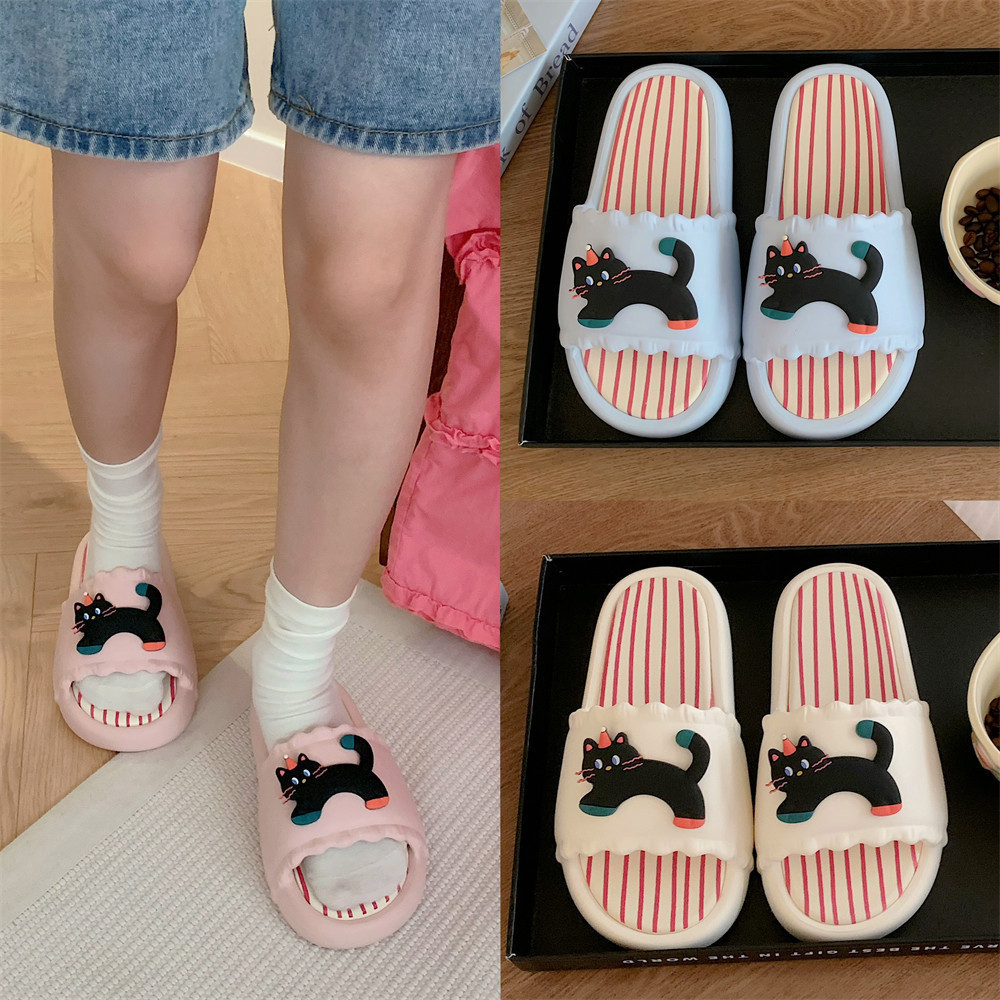 Xixitiao Dép Dép Nhật Bản Hoạt Hình Đen Mèo Con Dễ Thương Nữ Đế Mềm Thoải Mái