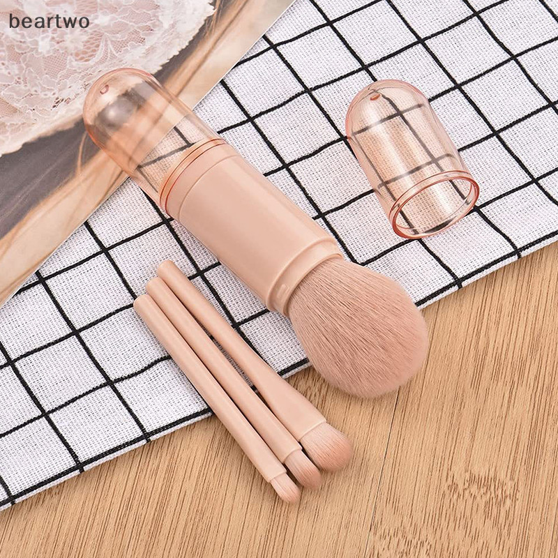 < Beartwo > Bộ cọ trang điểm du lịch 4 trong 1 Bàn chải Kabuki có thể thu vào và 3 bàn chải nhỏ cho mắt có kẽ hở mềm Di động nhỏ để chạm vào Đẹp