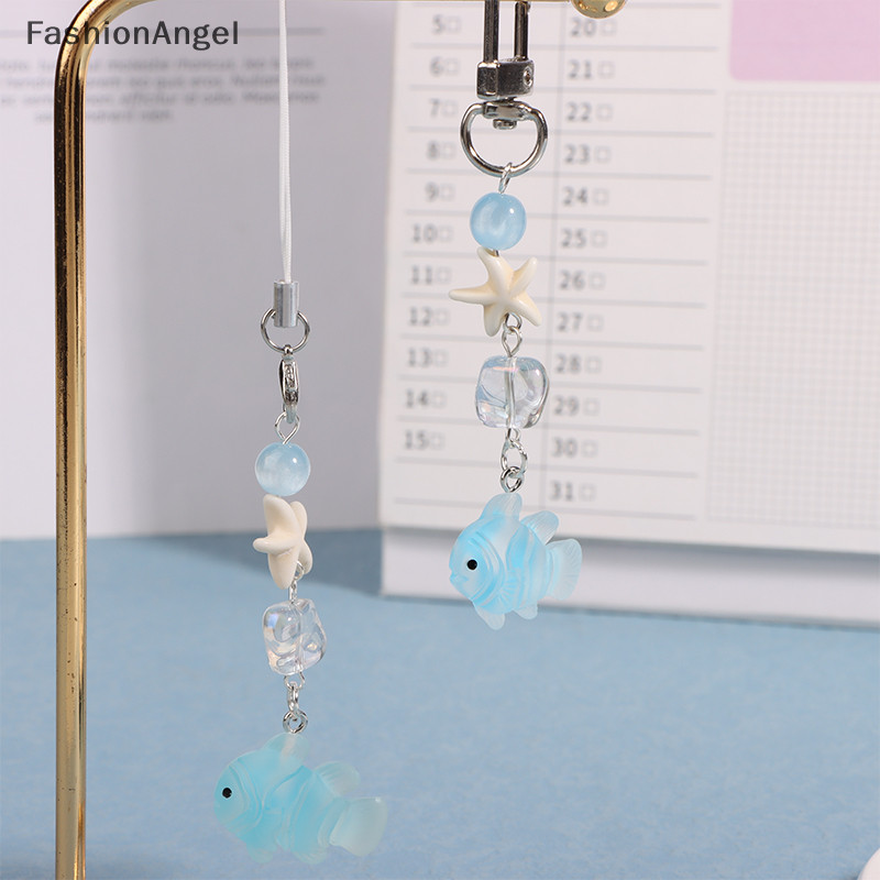 FashionAngel Y2K Xanh Biển Cá Sao Biển Điện Thoại Ch Mặt Dây Chuyền Hạt Dễ Thương Handmade Cô Gái Ngọt Ngào Móc Khóa Cho Túi Camera TH