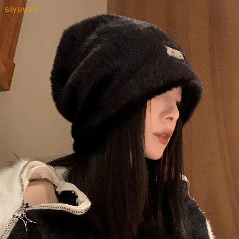 Siyuyan Sang Trọng Beanies Mũ Dành Cho Nữ Mùa Đông Ấm Áp Chắc Chắn Baggy Lông Cừu Len Skullies Mũ Ngoài Trời Chống Lạnh Làm Dày Mũ VN