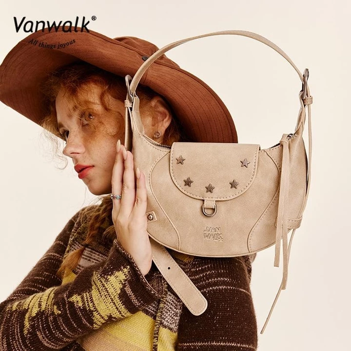 Vanwalk Túi Kẹp Nách Túi Đeo Vai Ngắn Túi Underarm xách Nhẹ nhàng Chống thấm nước kẹp nách một vai charm Quà tặng miễn phí Giao hàng nhanh Dòng Cao Bồi V2712 – 3