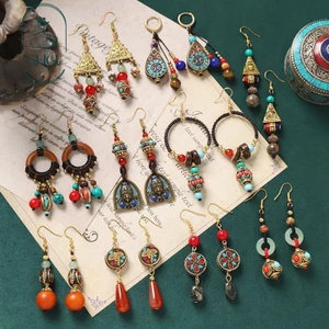 Hàng có sẵn hs Thiết kế ban đầu Bông tai Nepal Retro Phong cách Tây Tạng Phong cách dân tộc bện Tua dài Phong cách kỳ lạ Bông tai Niche Nữ