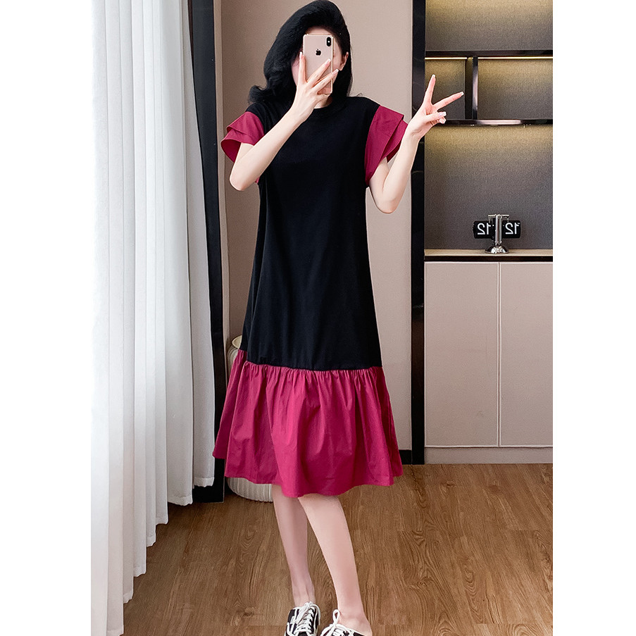 Váy cộng với kích thước 300kg mùa hè rộng rãi che bụng hiển thị gầy váy