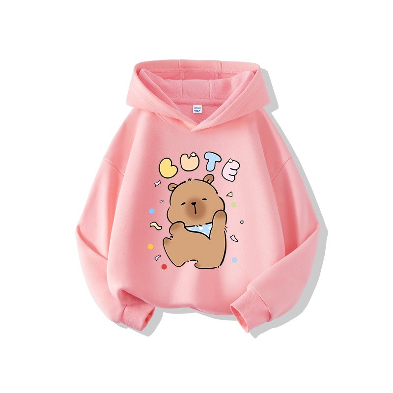 Áo hoodie trẻ em, Áo Hoodie mùa xuân và mùa thu 2024 Cô Gái mới, in hình capybala dễ thương
