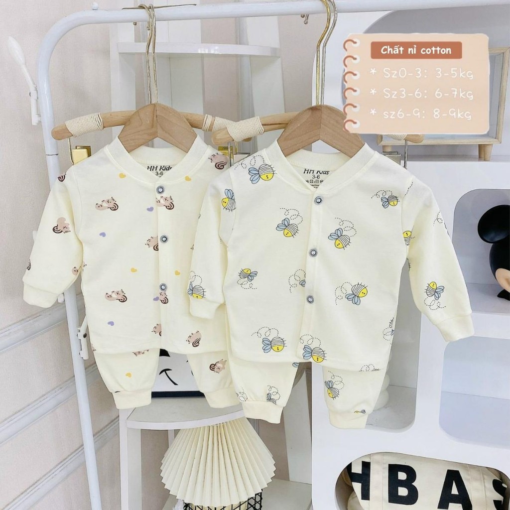 Set 5 Bộ Dài Tay Thu Đông Nỉ Cotton Cho Bé Sơ Sinh 3-9kg Cúc Giữa HH vải nỉ mềm mịn thoải mái NC001 Đậu Đậu Store