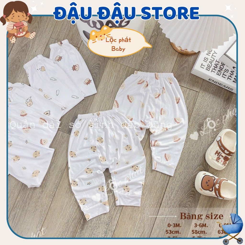 Set 10 Quần Dài Quần Chục Đáp Đũng Thun Lạnh Sơ Sinh Cho Bé Gái Trai Bỏ Bỉm 3-9kg Vải Thun Lạnh [QL005] Đậu Đậu Store
