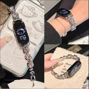 Dây đeo kim cương Hello Kitty cho Xiaomi Smart Band 9/8/10, vòng đeo tay hoạt hình dễ thương, phụ kiện nữ