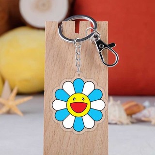 Móc khóa trong suốt hai mặt acrylic hoa hướng dương bảy màu Murakami Mặt dây chuyền dễ thương
