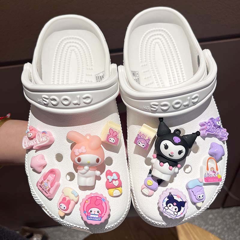 Đèn LED nhấp nháy ba chiều trang trí giày Crocs, phù hợp lỗ nút, tháo rời, phong cách Sanrio