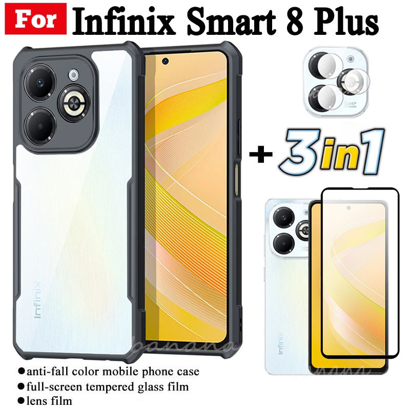 Ốp điện thoại di động chống rơi 3 TRONG 1 Infinix Smart 8 Plus cho Smart 8 Pro X6225 Smart8 HD Kính cường lực + Phim ống kính