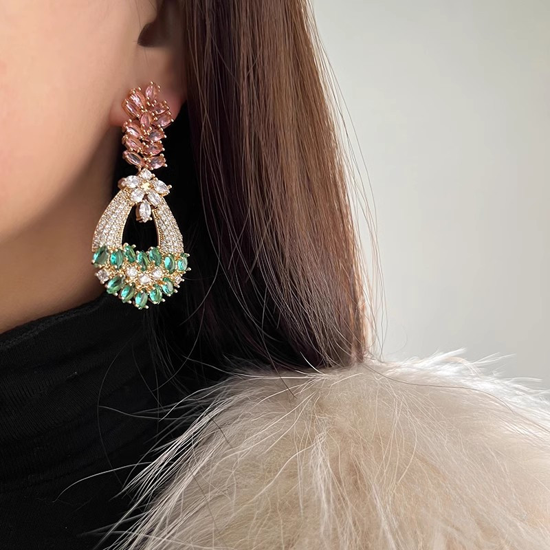 Bông Tai Zircon Thời Trang s925 Bạc Kim Lúa Mì Tai Thả Hình Phong Cách Dài Sang Trọng Bông Tai