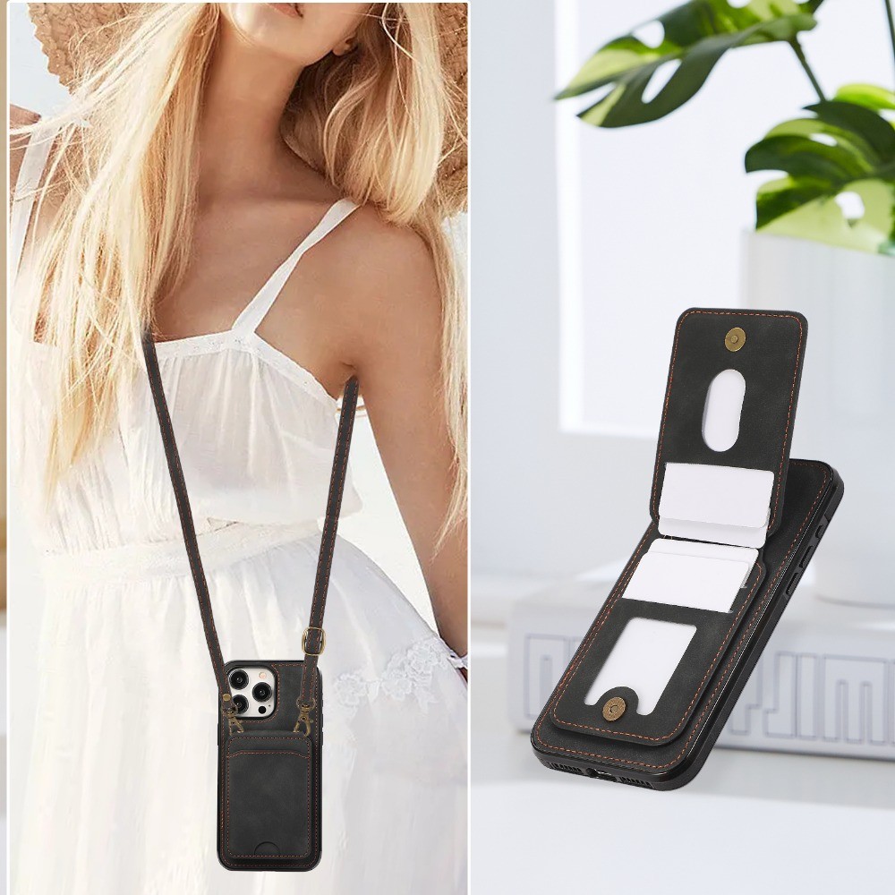 Ví Lật Da PU Ốp Lưng Điện Thoại IPhone 16 15 14 11 Pro Max 13 12 MIni X XS XR 7 8 Plus Vỏ Đựng Khe Cắm Thẻ Đeo Ngang