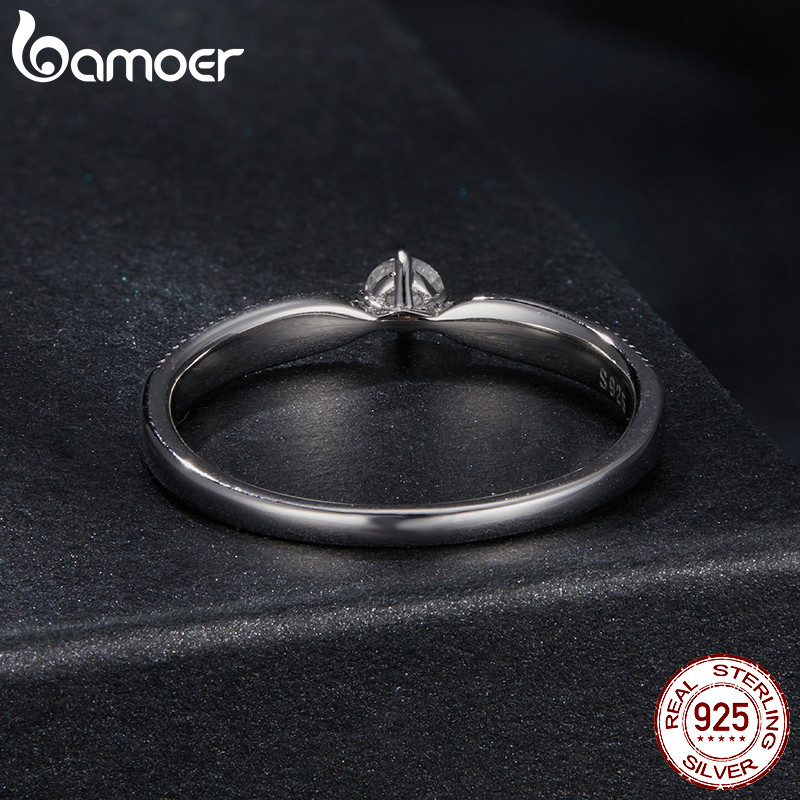 Nhẫn bạc Bamoer 925 lấp lánh Moissanite Món quà trang sức dành cho nữ