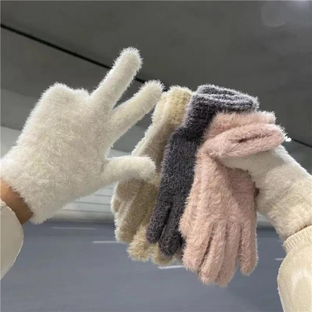 Găng tay lông thú chống lạnh màu trơn, dày đáng yêu dành cho cả nam và nữ mùa đông