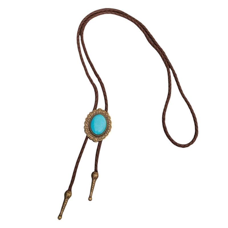 Bầu trời Nam Rodeos Bolo Tie với mặt dây chuyền ngọc lam và dây da bện điều chỉnh được - Trang sức phương Tây