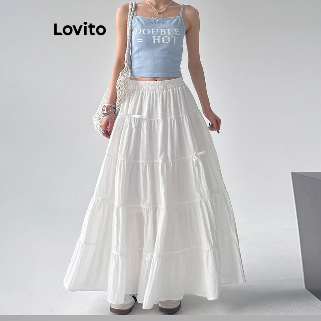 Ảnh Lovito Váy xếp nếp xếp tầng có nơ đơn giản lãng mạn dành cho nữ L98AD095 2