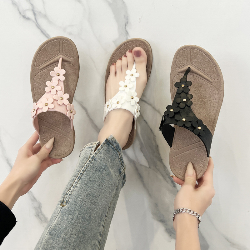 Dép xỏ ngón Nữ Đế Dày Thời Trang Phù Hợp Với Hoa Họa Tiết Nêm Gót Chống Trơn Trượt Thoáng Khí Dép Ra
