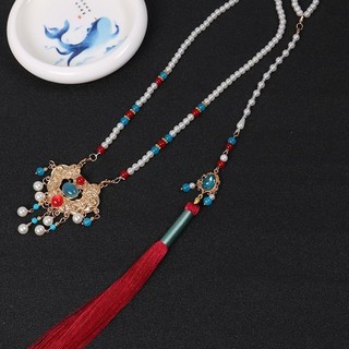 Handmade Phong Cách Dài Yingluo Vòng Cổ Ming Made Đứng Lên Cổ Tua Rua Mềm Yingluo Hanfu Tuổi Thọ Khóa Vàng Khóa Mặt Ngựa Váy Phụ Kiện 10.6