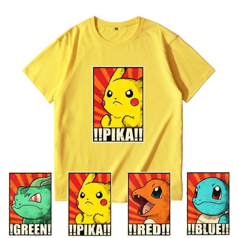 Áo thun ngắn tay Pokemon Pikachu Squirtle Charmander Anime dành cho trẻ em ngoại hình hợp thời trang
