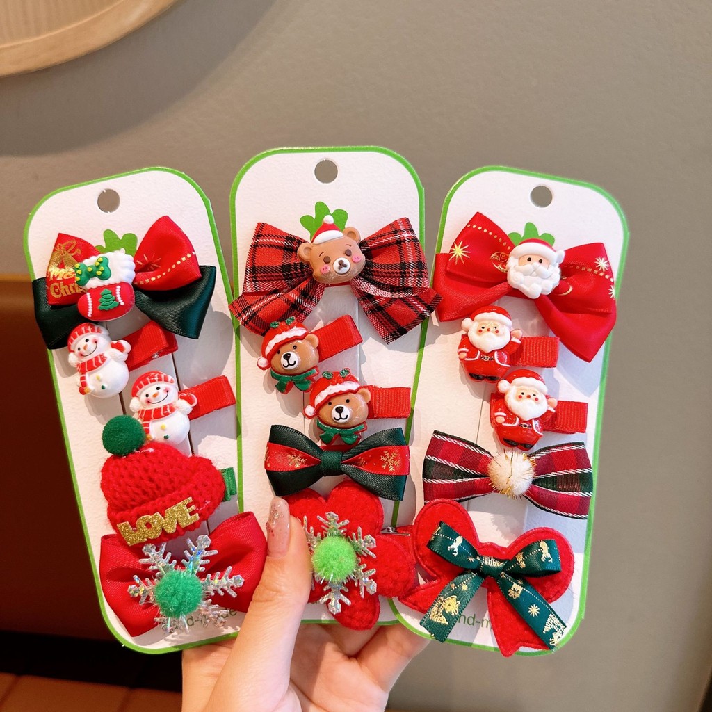 Vỉ Set 5 Kẹp Tóc Noel Nhiều Kiểu Xinh Xắn,Dễ Thương Cho Dịp Giáng Sinh Phụ Kiện Tóc Empoli