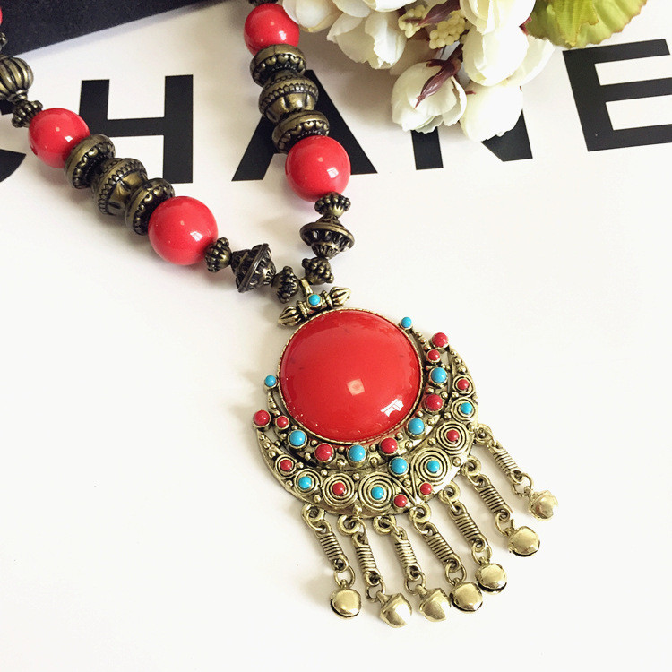 Ghgl❤️Châu Âu Mỹ Retro Thời Trang Vòng Cổ Bohemian Phong Cách Dân Tộc Dài Phóng Đại Chuông Áo Len Dây Xích Nữ Tây Tạng Phụ Kiện