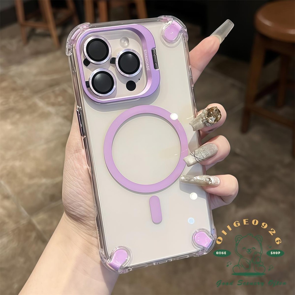 Túi khí từ tính Giá đỡ ống kính kim loại Vỏ điện thoại iphone16 Pro Max 15 14 13 12 11 vỏ cho vỏ iPhone Vỏ mềm silicon TPU chống sốc